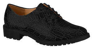 Croco: Women London Style Comfortable Shoe Low Heel in Croco Black 1317.100