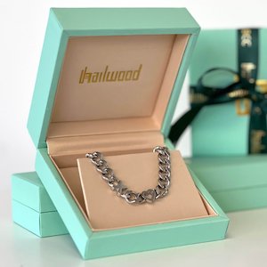 Products: Hearts & Kisses Silver Gourmette Link Bracelet - Breast Cancer CURE