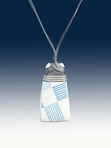 Ceramic Jewellery: Crown Lynn Blue Gingham Ceramic Pendant