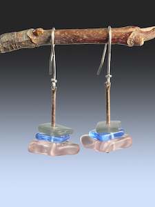 Three Drop Earrings in Blues and Pink