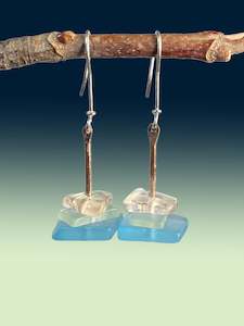 Three Drop Earrings in Blues and Pink