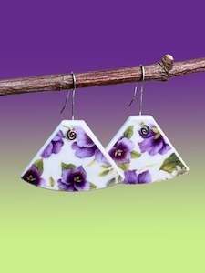 Ceramic Earrings: Pansy Fan Ceramic Earrings