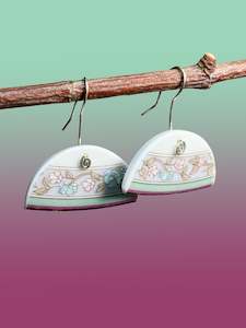 Gold Edge Pastel Floral Ceramic Earrings