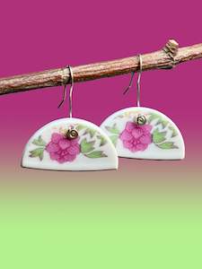 Gold Edge Floral Ceramic Earrings