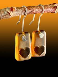 Signature Earrings 1: Heart Signature Earrings in Vintage Amber