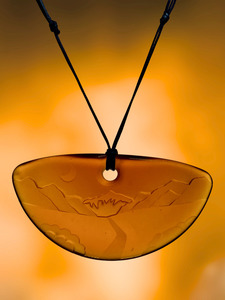 Half Round Landscape Pendant in Vintage Beer Bottle Amber