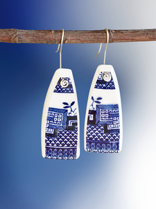 Crown Lynn Willow Pattern Ceramic Earrings