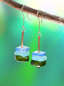 Three Drop Earrings: Three Drop Earrings in Blues and Green