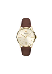 Emporio Armani: Emporio Armani - Brown Leather Gold Case Watch