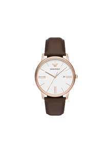 Emporio Armani - Three-Hand Date Brown Leather