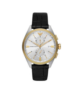 Emporio Armani - Chronograph Men's Two Toned Watch With Black Leather Strap