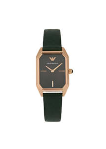 Emporio Armani: Emporio Armani - Women's Two-Hand Green Leather Watch