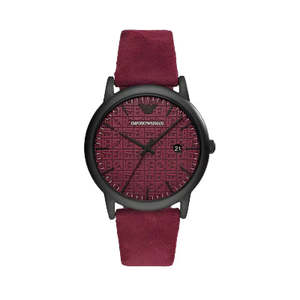 Emporio Armani: Emporio Armani -  Three-Hand Burgundy WITH BLACK LEATHER STRAP