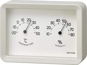 Barometers: Rhythm - Analogue Hygrometer & Thermometer White Plastic