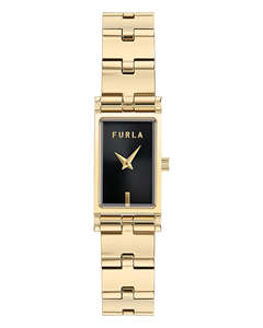 Furla: Furla - Baguette Gold-Tone Black Bracelet Watch