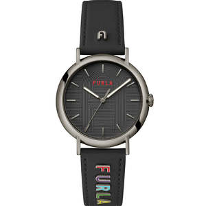 Furla - Heritage Easy Gun Metal Black Leather Watch