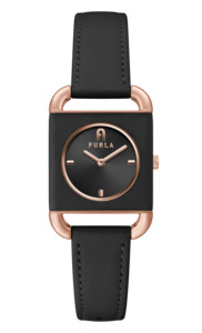 Furla: Furla - Arco Rose Gold Black Leather Watch