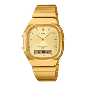 Casio: Casio - Vintage Square Retro Duo Gold Dial Watch