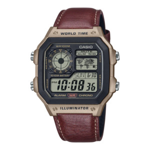 Casio - Digital Gadget Inspired Brown Leather Band Watch