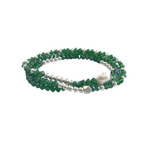 Lindi Kingi Design 1: Lindi Kingi - Beaded Bracelet Set Emerald, Silver & Pearl