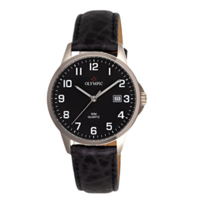 Olympic Watches Clocks: Olympic - Titanium Black Dial Leather Strap Watch