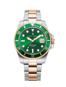 Jacques Du Manoir: Jacques Du Manoir - Pro Scuba 43 Green, Silver & Rose Toned Watch