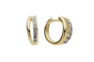 Brent Weatherall Jewellery: Brent Weatherall - Diamond Hinged Earrings in Yellow Gold with Rhodium Plating