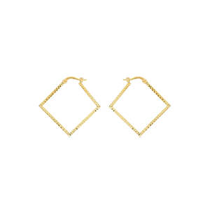 Brent Weatherall - 9ct Yellow Gold Diamond Cut Square Hoop Earrings