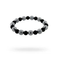 Diva Jewellery: Diva - Onyx & Rhodium Plated Scratched Ball Bracelet