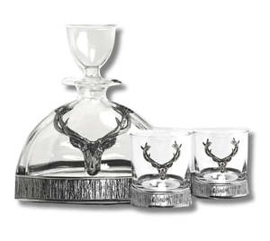 Crystal Living: English Pewter Company - 570ml Majestic Stag Crystal & Pewter Decanter & Tumbler Set