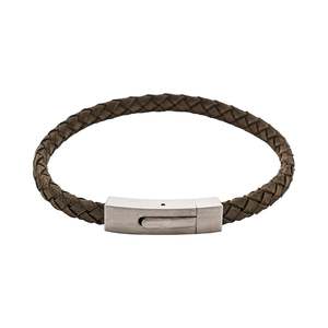 Cudworth - Braided Suede & Steel Calabria Bracelet, 21.5cm x 6mm, Flint