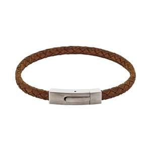Cudworth - Braided Suede & Steel Calabria Bracelet, 21.5cm x 6mm, Tan