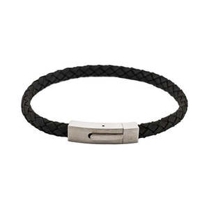 Cudworth - Braided Suede & Steel Calabria Bracelet, 21.5cm x 6mm, Nero