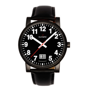 Olympic Watches Clocks: Olympic - Full Black Watch With Leather Strap