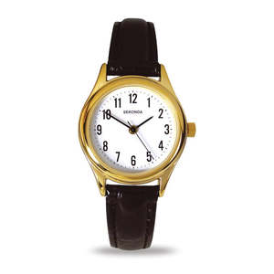 Sekonda: Sekonda - Gold Colour Black Leather Strap