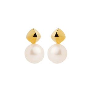 Her: Najo - Yellow Gold Plated Earrings With Freshwater Pearl