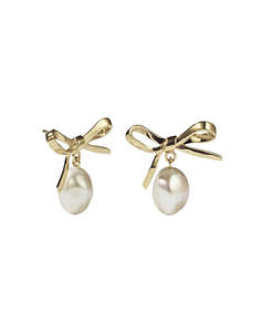 Her: Meadowlark - Bow Pearl Studs Gold Plated