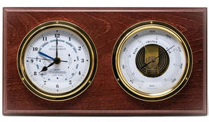 Fischer - Mahogany & Brass Barometer & Tide Clock Combination