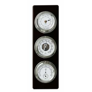 Barometers: Fischer - 3 In 1 Weather Station Black Wood With Silver Detail