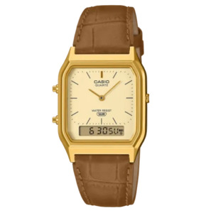Casio: Casio - Duo Yellow Dial / brown Leather Strap