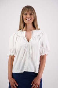 Selma White Cotton Poplin Top