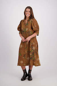 Christine Tan Floral Ramie Shirt Dress