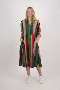 Christine Red/Green Stripe Ramie Shirt Dress