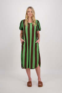 Sale Dresses: Petra Chocolate/Green Stripe Dress