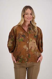Harlow Tan Floral Ramie Shirt