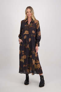 Back In Stock: Hollie Black Floral Ramie Shirt Dress