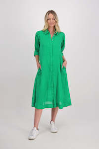 Shirt Dresses: Christine Apple Ramie Shirt Dress