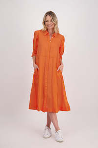 Christine Orange Ramie Shirt Dress