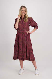 Christine Plum Floral Ramie Shirt Dress
