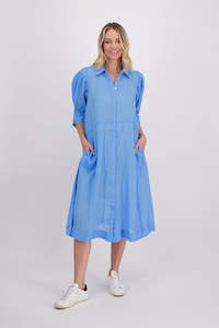 Christine Sky Blue Ramie Shirt Dress